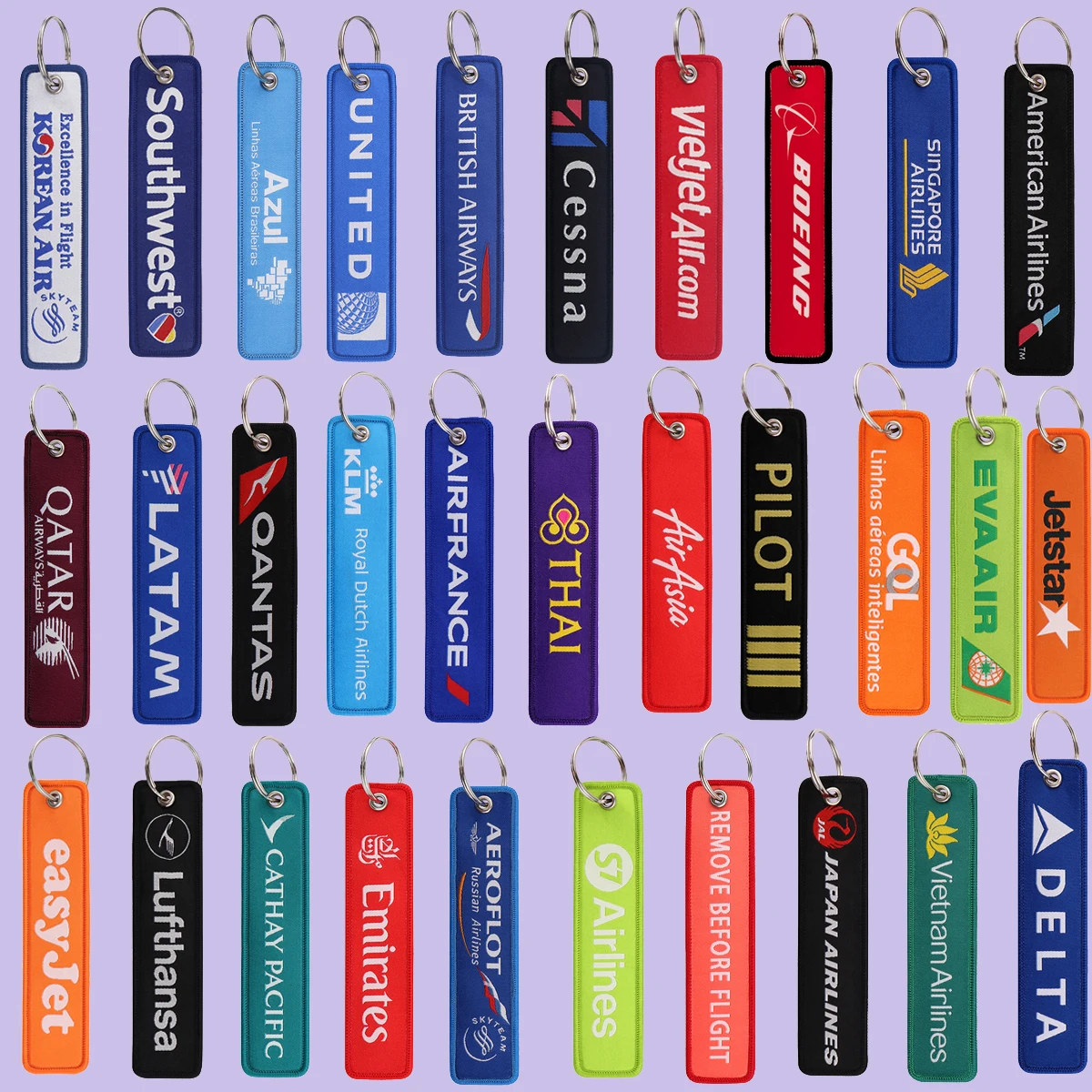 Aviation Logo Embroidered Keys Tag Keychains for Motorcycles Car Fashion Backpack Accessories Friends Gifts 1pcs