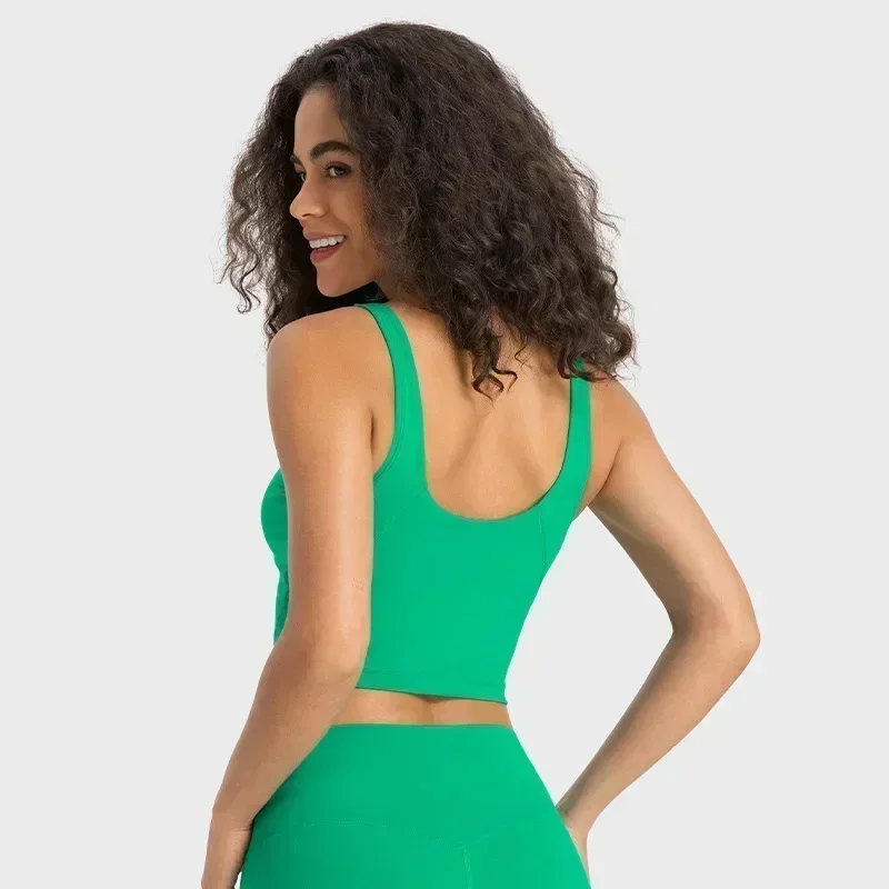 Lemon Women's Sports Vest Built-in Chest Pad Fitness Running High Elastic Breathable Bra Deep U Back push-up Yoga Top Underwear