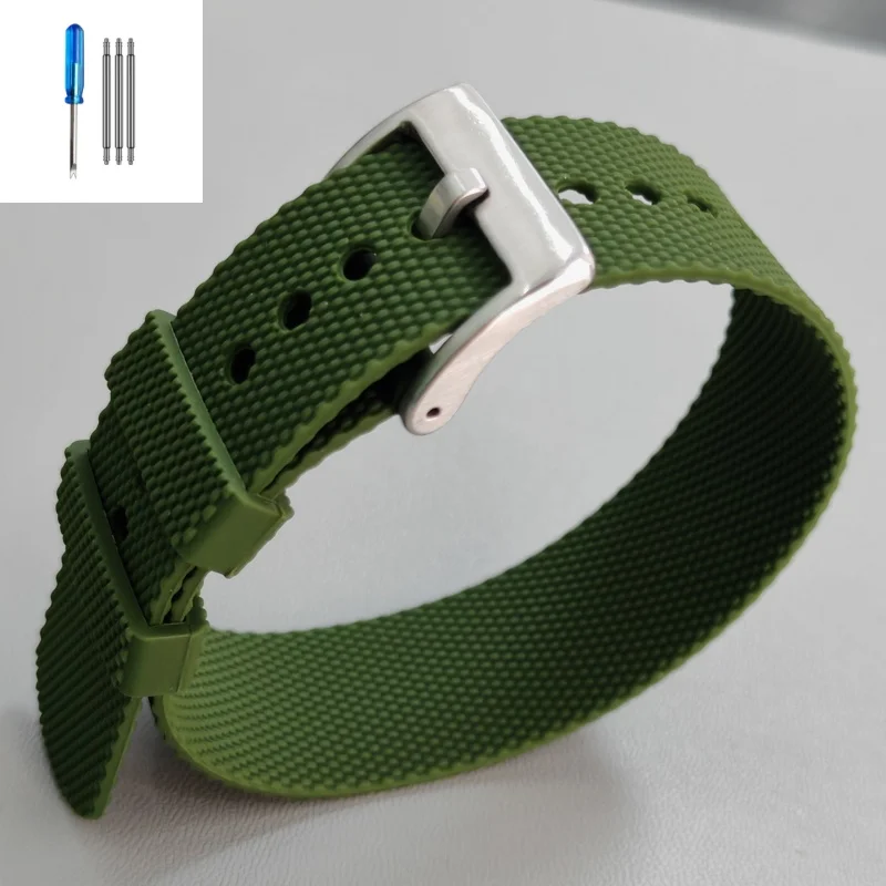 Waterproof Silicone Sport Watch Band - Soft Rubber NATO Strap Replacement Wristband