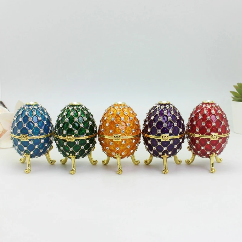 SHINNYGIFTS Faberge Egg Metallfigur, handbemalte Emaille-Schmuckkästchen für Heimdekoration, einzigartiges Ostergeschenk für die Familie – Detail 14