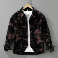 Chemise décontractée à imprimé Floral pour hommes, en coton, ample, à manches longues, en Denim Rose, à la mode, nouvelle collection automne 2025 1