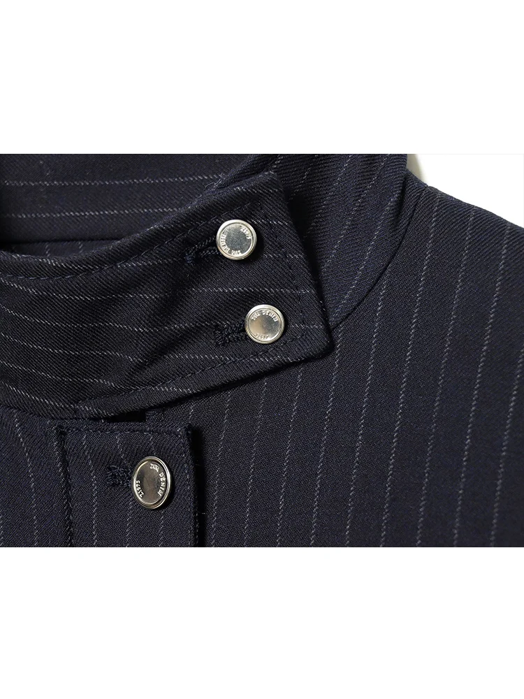 Spring New Women Fashion Striped Bomber Jacket Long Sleeves Stand Collar Loose Fit Short Coat Female Chic Pockets Jacket