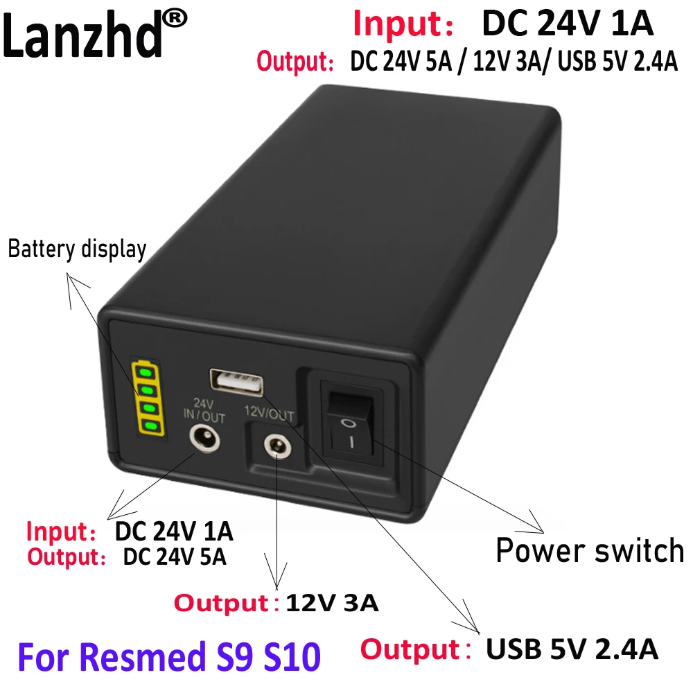 

Battery 12V 24V 18650 7s2p For Resmed S9 S10 ventilator outside emergency household power outage mobile power USB 5V 130Wh/166Wh