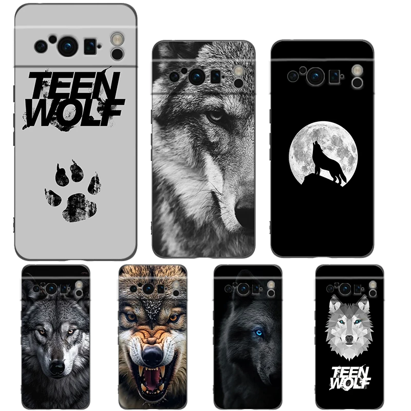 Wolf-Themed Shockproof Silicone Phone Case - Sleek Black Design