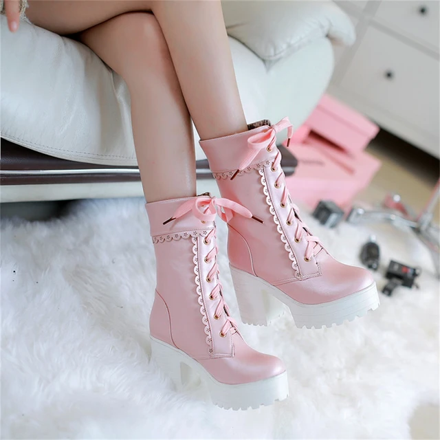 Lijadoras chisme Agricultura Botas cortas de plataforma estilo Lolita para niñas, zapatos de tacón alto,  estilo Harajuku y Loli, estilo coreano, estilo japonés - AliExpress