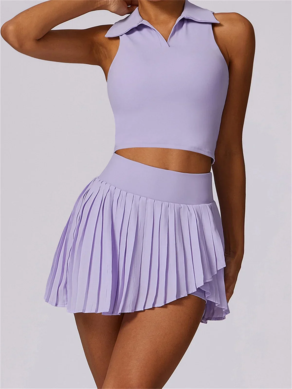 Sports Suit Outdoor Breathable Golf Tennis Women Turn Down Collar Sleeveless Top Short 2 in 1 Skirt Running Fitness