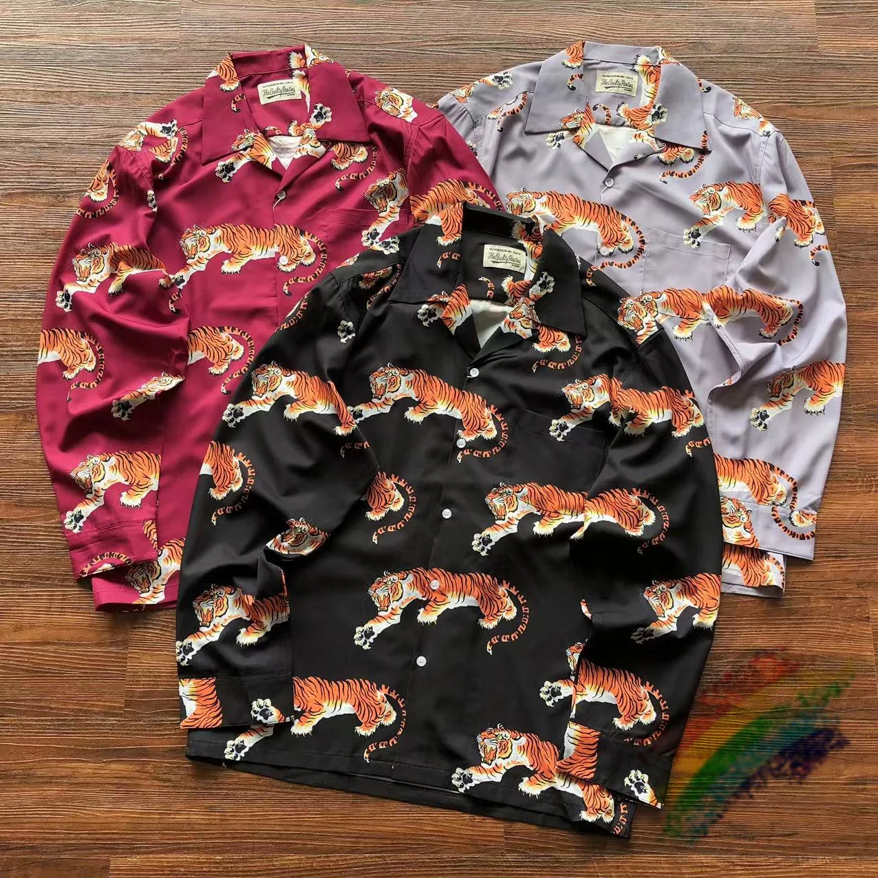 

New 1:1 Tiger Print WACKO MARIA Hawaiian Long Sleeve Shirt Men Women Vintage Shirts Hip Hop