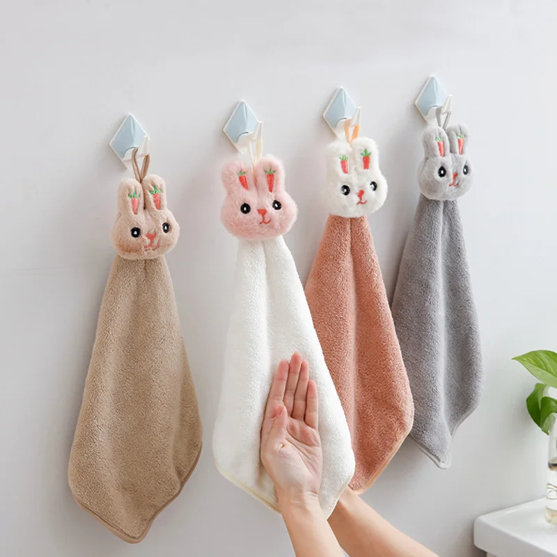 Cartoon Rabbit Wipe Hand Towel Soft Thicken Coral Fleece Super Absorbent Quick Dry Children Terry Towels For Kitchen Bathroom hand towel