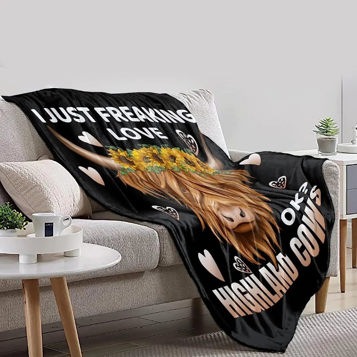 I Just Freaking Love Highland Cows Ok Throw Blankets Cozy Lightweight Plush Animal Throw Decorative Quilts Throws for 6