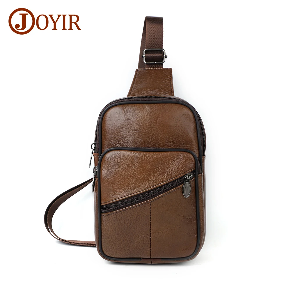 

JOYIR Genuine Leather Male Chest Bag Casual Shoulder Crossbody Bags for Men Trendy Travel Sling Chest Packs Satchel Bags