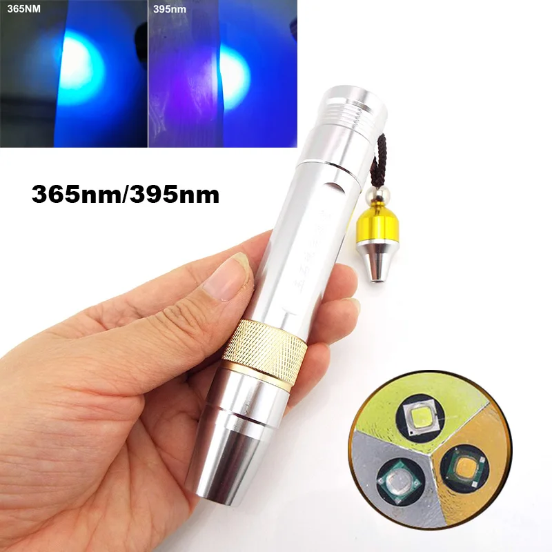 3 in 1 UV 365nm 395nm Violet Led Flashlight White Yellow Light Torches Ultraviolet Jewelry Jade Stone Fluorescence Lamp |