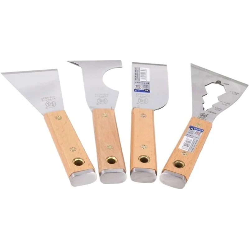 Stainless steel putty knife solid wood cleaning spatula putty knife decoration wall scraper paint tools