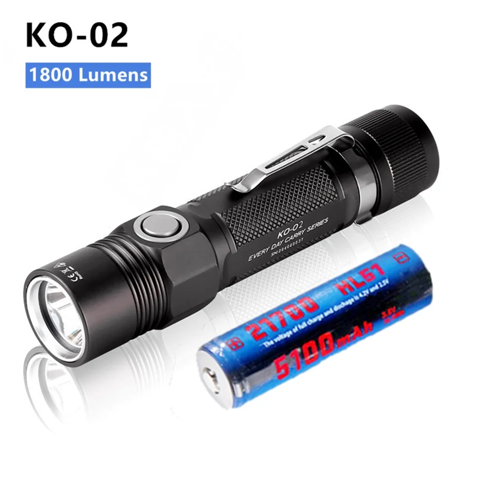 

JETBEAM KO-02 V2.0 LED Flashlight CREE XHP35 2000Lumens USB Rechargeable Torch Light with 21700 Battery for Self Defense Camping