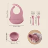 4PCS Baby Silicone Tableware Set Soft Spoon Fork Waterproof Baby Bibs Cartoon Lion Shape Bowl Portable Baby Dinner Set 6