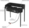 3-Burner Outdoor Portable Propane Burner Stove 225,000-BTU Gas Cooker with Windscreen & Carrying Bag, Heavy Duty Iron Cas 2