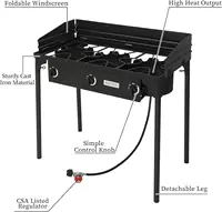 3-Burner Outdoor Portable Propane Burner Stove 225,000-BTU Gas Cooker with Windscreen & Carrying Bag, Heavy Duty Iron Cas 2