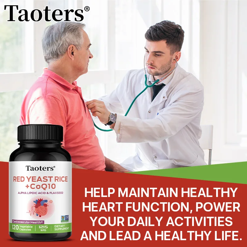 Red yeast rice 1215 mg + coenzyme q10, support heart, cardiovascular health, balance blood sugar, 30/60/120 capsules