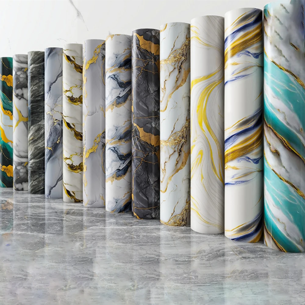 40 ซม.ใหม่หินอ่อนห้องครัวน้ํามันสติ๊กเกอร์ติดผนัง Self-กาวคราบอุณหภูมิสูงวอลล์เปเปอร์ห้องครัวตกแต่งบ้าน 1