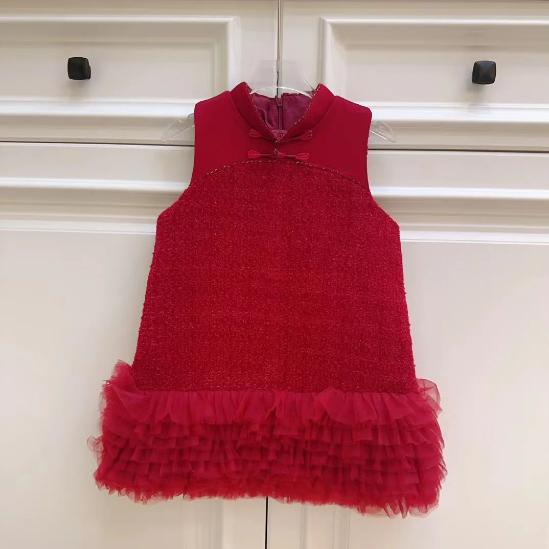 

2024 New Red sleeveless Girls Clothing dress Boutique outwear Toddler Girl Dresses 3 4 6 8 10 12 14Years