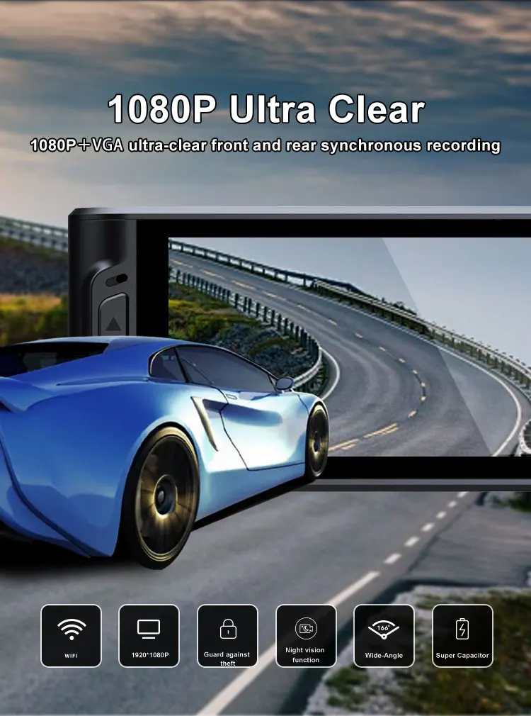 Description Picture 3 of item1080P Triple Lens Dash Cam with Ultra-Wide Angle Night Vision, WiFi Enabled, Front and Rear Vehicle Recording, High Definition