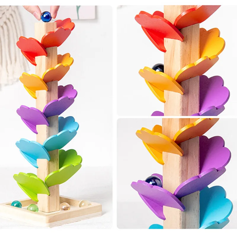 Montessori Wooden Petal Tree Building Blocks Toy Children's Rainbow Ball Ball Run Track Baby Educational Toy Gifts for Kids building blocks wooden toys wooden blocks wooden stacking toys stacking blocks