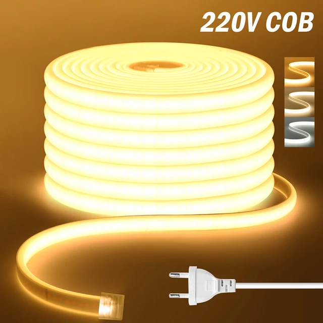 220V หรี่แสงได้ COB LED Neon Strip Light สวิตช์หรี่ไฟชุดปลั๊กกันน้ํา 288 LED Flex Tube โคมไฟสูง Bright WARM/สีขาวธรรมชาติ 1
