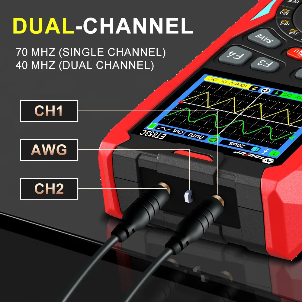 ET853C 2CH Oscilloscope Multimeter Signal Generator 3in1 70MHz Bandwidth 20000 c