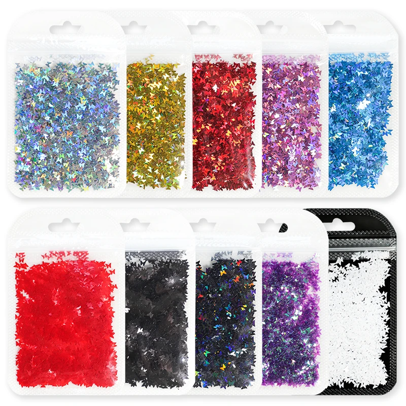 Holographische Laser Schmetterling Nagel Aufkleber Nägel Kunst Glitter Bunte Pailletten Dekorationen 3D Sparkly Flakes Maniküre DIY Liefert – Detail 4