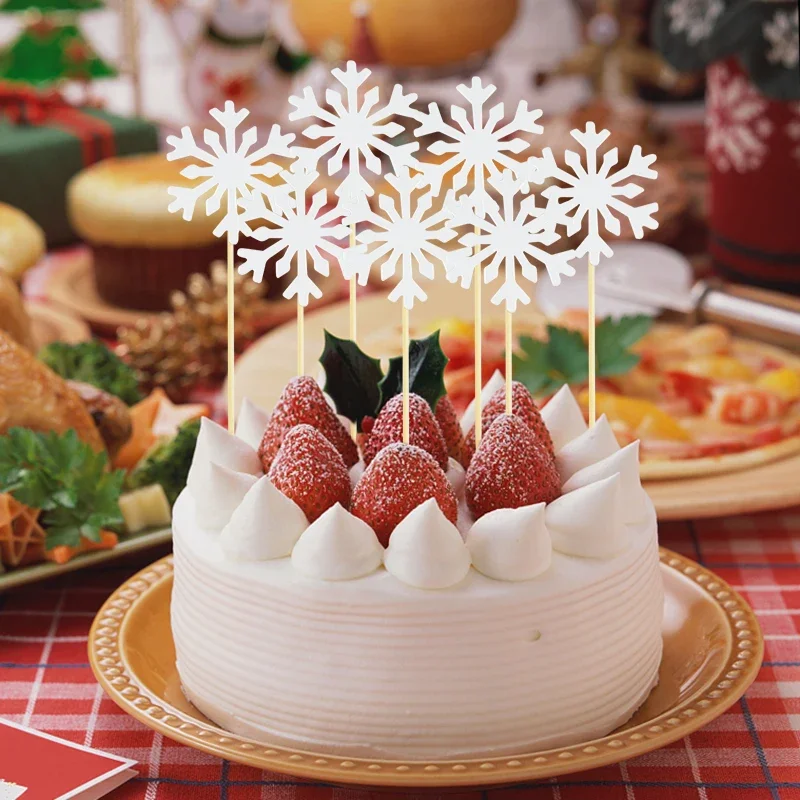 

Lot of 50 Snowflake Cupcake Toppers Cake Flags Birthday Baby Shower Chirstmas Party Decoration Supplies Decorating Picks