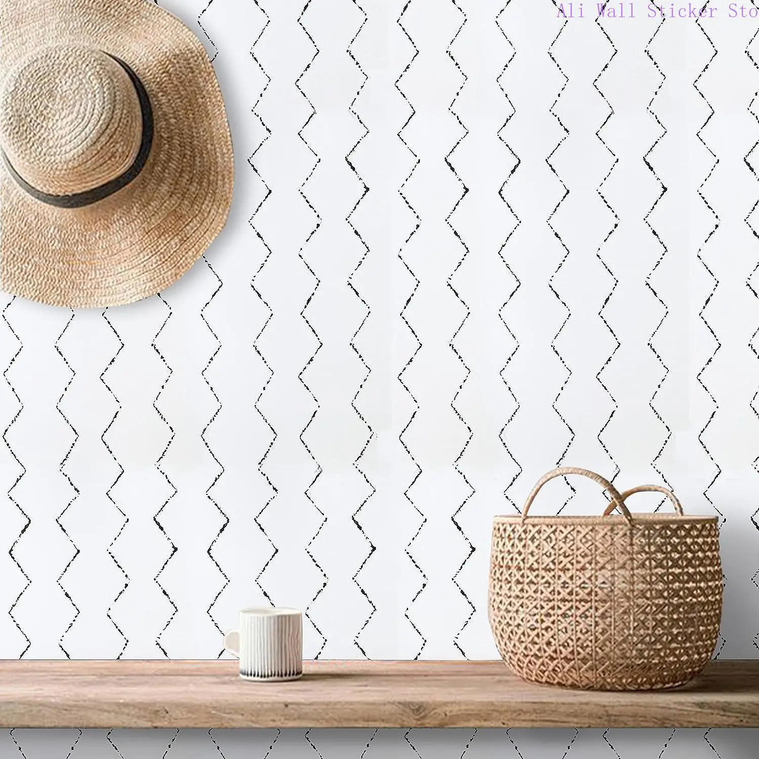 

Wave Line Peel and Stick Removable Wallpaper Geometric Black White Striped Self Adhesive for Kitchen Countertops room decoration