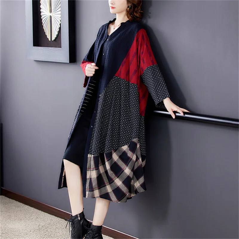 2025 Spring New Large Size 4XL Loose Fashion Women's Retro Ethnic Style Cotton Hemp Temperament Long Coat Windbreaker for Women