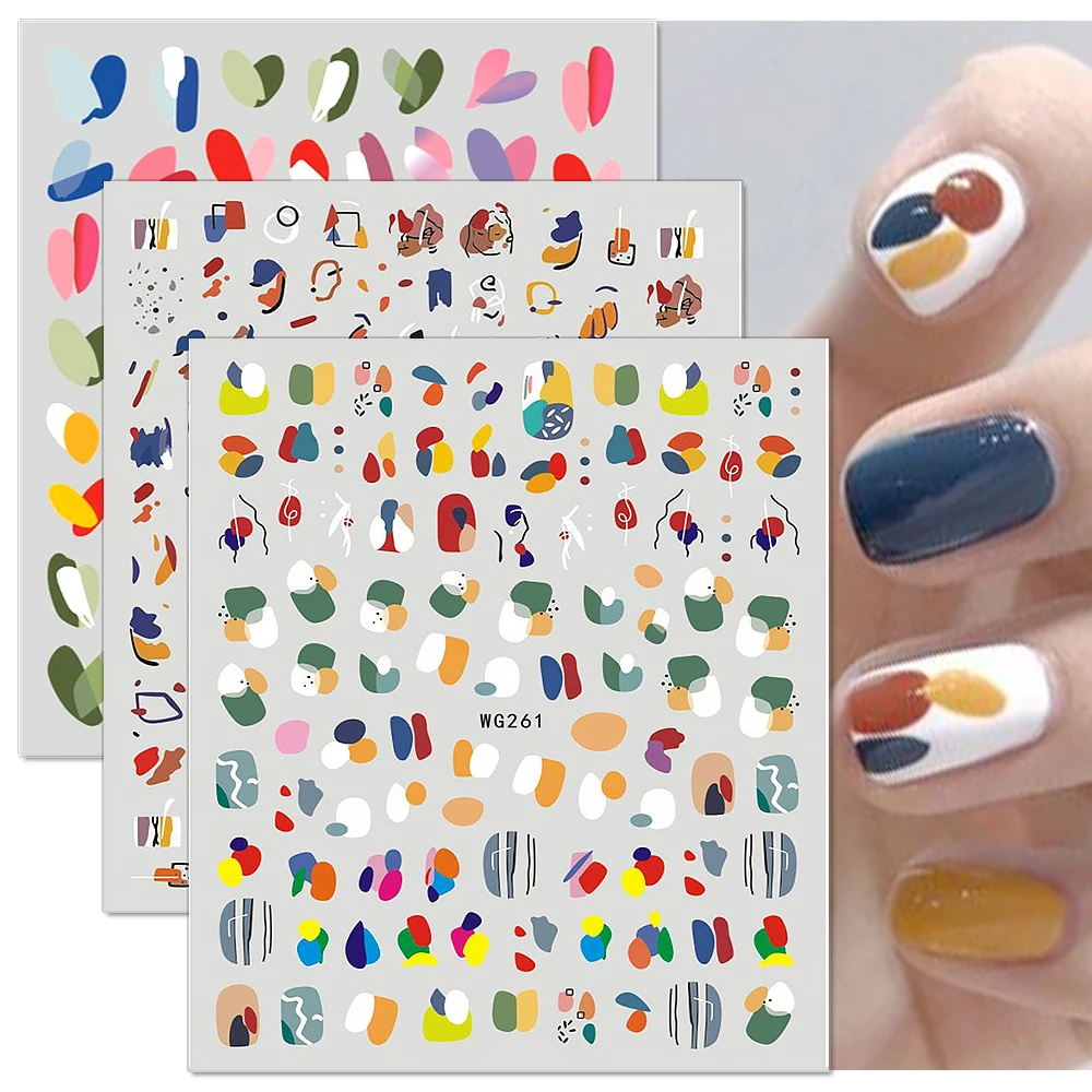 

1pc Doodle Character Face Image Nail Stickers Abstract Leaves Flower Nail Decals 3D Sexy Lady Shaped Nail Decorations