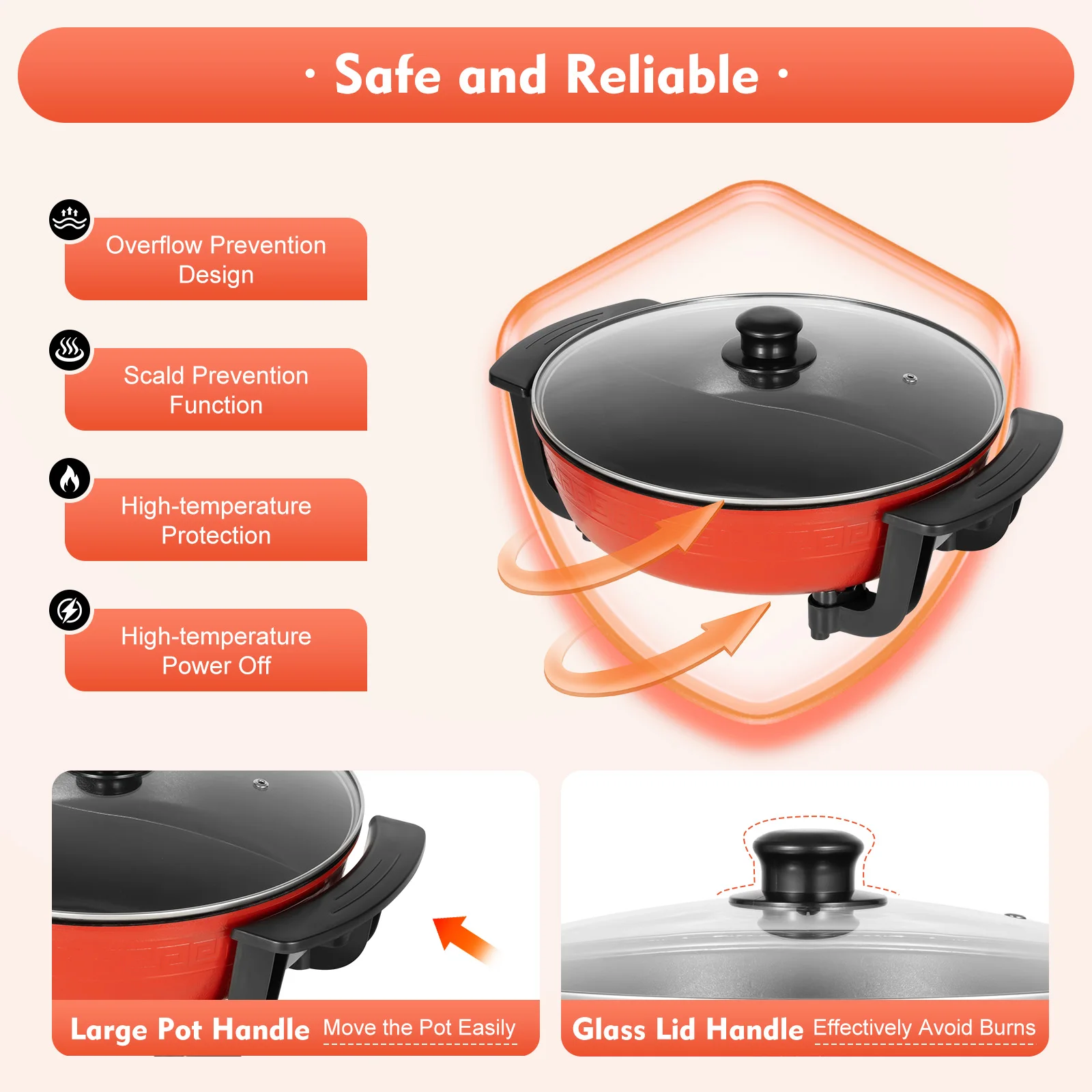 Electric Hot Pot with Divider 220V Chinese Hot Pot Shabu Pot Non-Stick Electric Cooker 1360W Family Meals & Socia