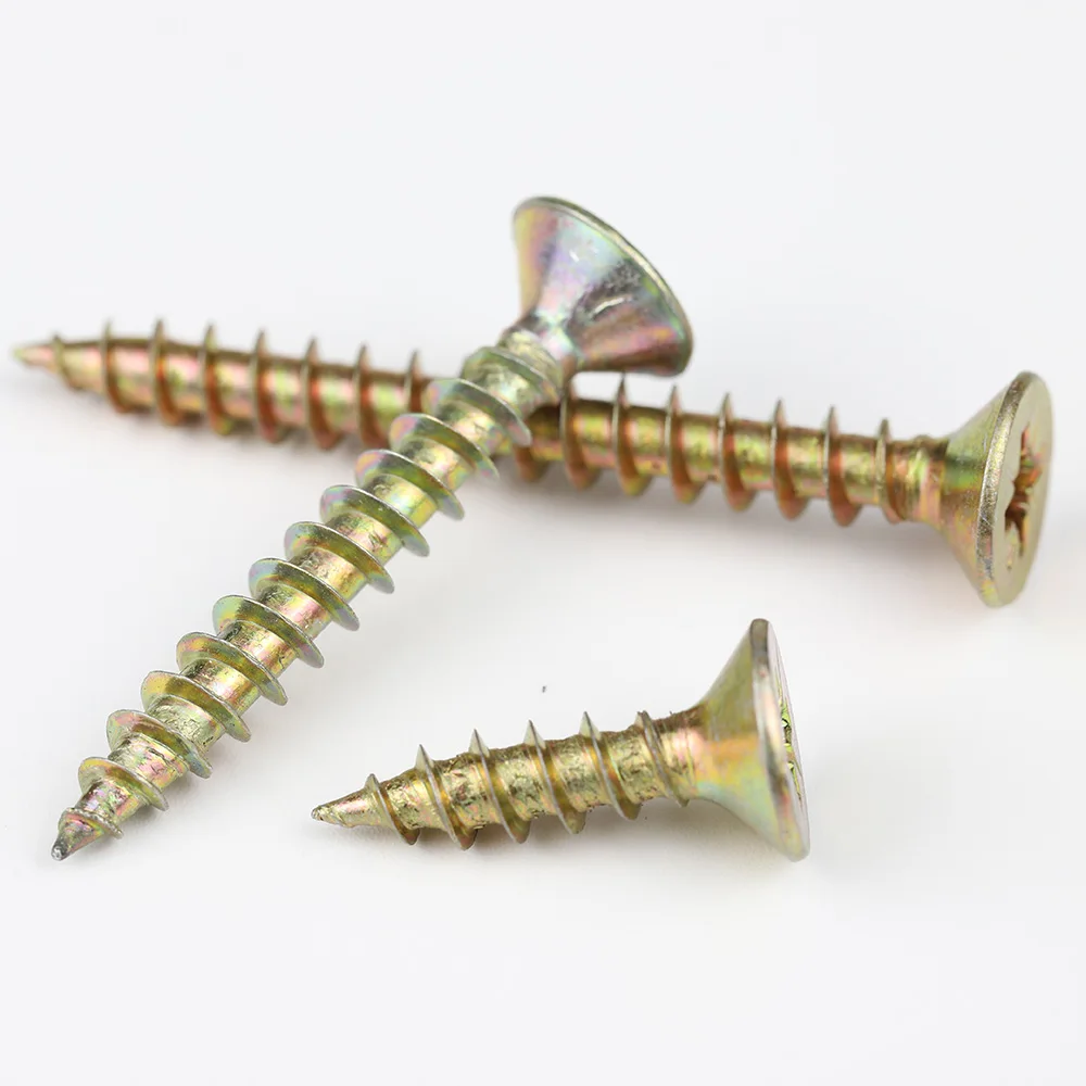 NINDEJIN DC-XWBD Cross Flat Head Wood Screws M3.5-M5 Yellow Zinc Plated - Image 2