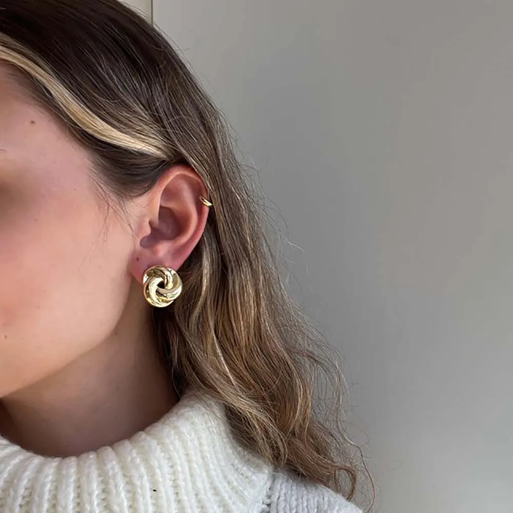 Fashion CZ Zircon Spiral Twist Knot Earrings for Women Gold Color Stainless Steel Glossy Geometric Earring Vintage Jewelry Gift