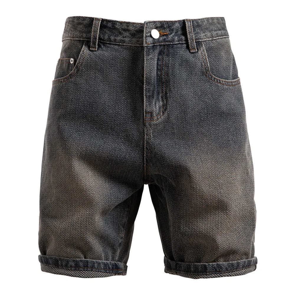 Summer Cross border New Product Men European and American Retro Straight Legged Pentagram Shorts for Men Denim Shorts
