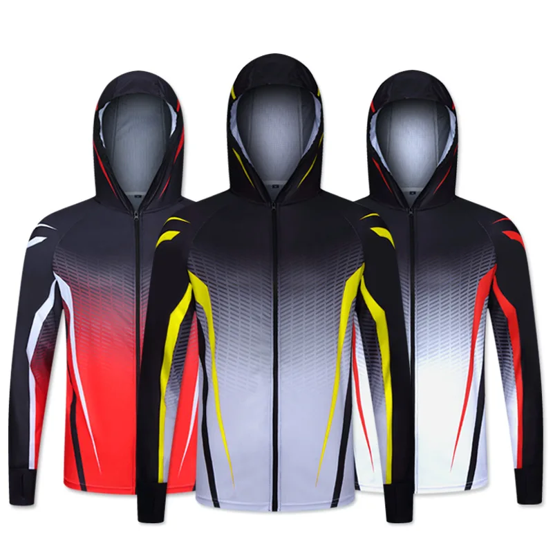 Summer Fishing Hooded Shirt Front Zip Quick Dry Fishing Coat UPF50+ Outdoor Sea T-shirt Sun Protection Clothes
