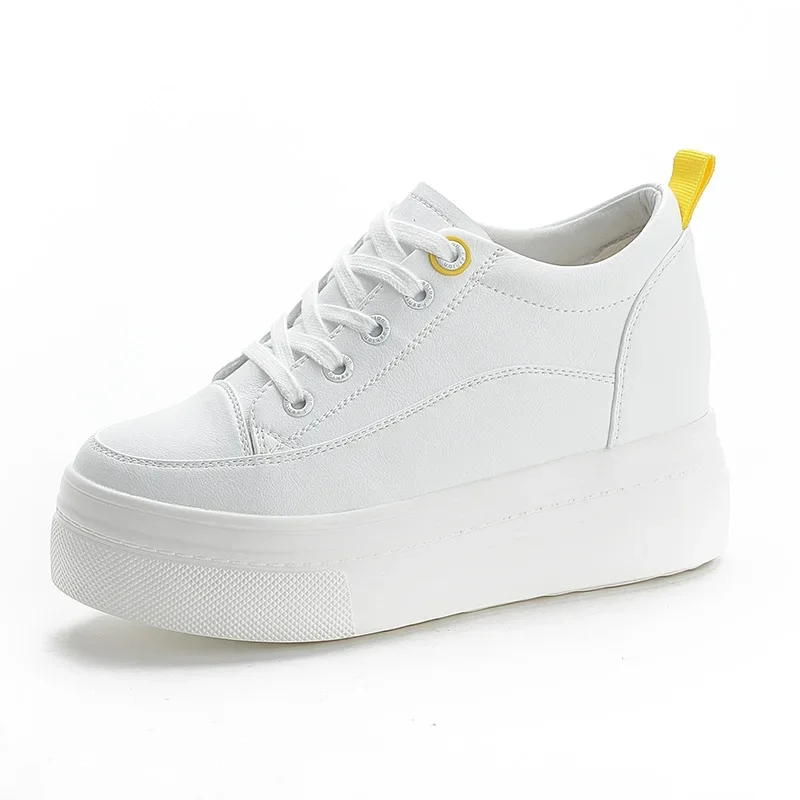 

Кроссовки женские из натуральной кожи, дышащие сетчатые, на танкетке, для скейтборда, белые, 8 см