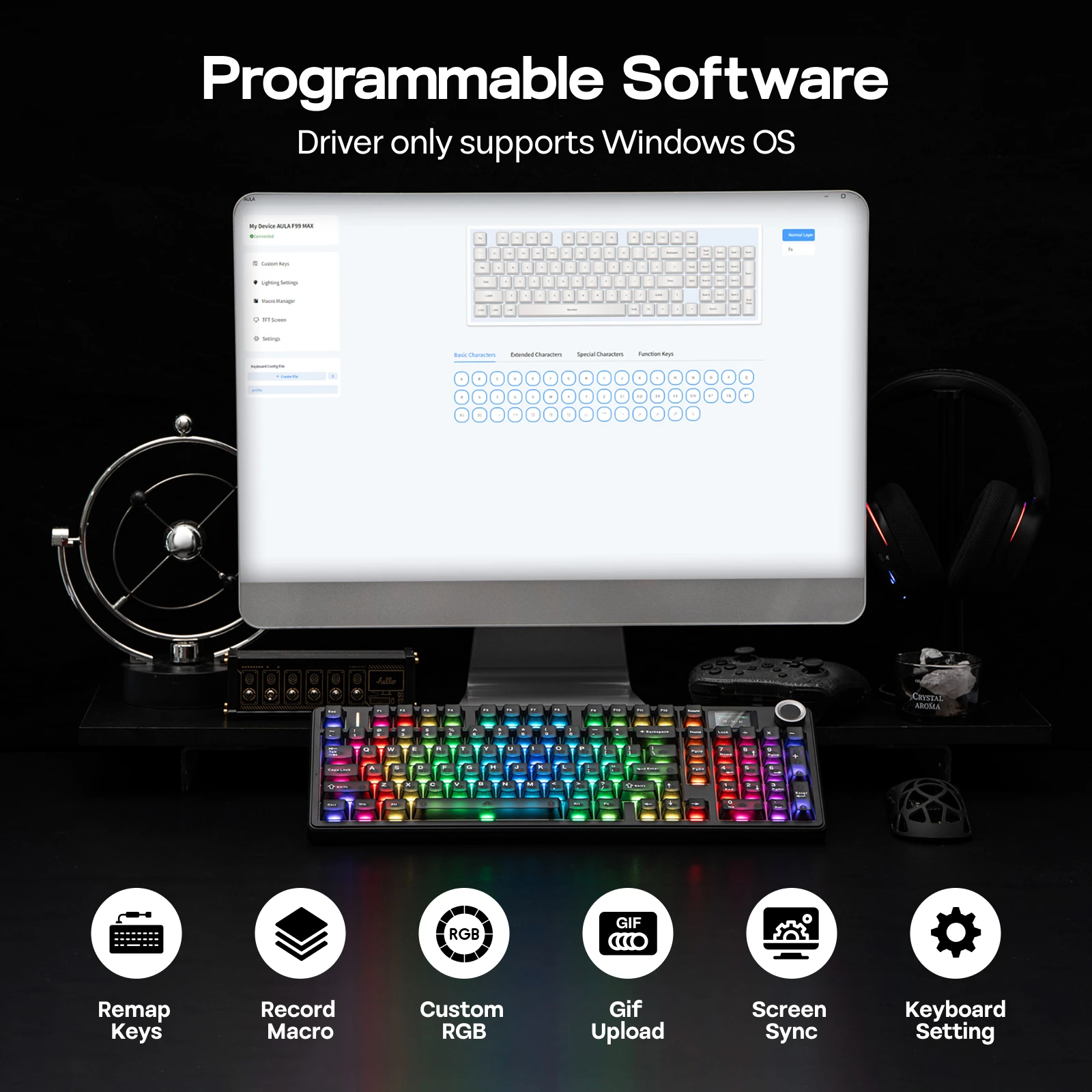 EPOMAKER × AULA F99 MAX 96% ANSI US QWERTY 레이아웃 가스켓 유선/BT/2.4Ghz 무선 기계식 키보드 (스마트 스크린 및 노브 포함)