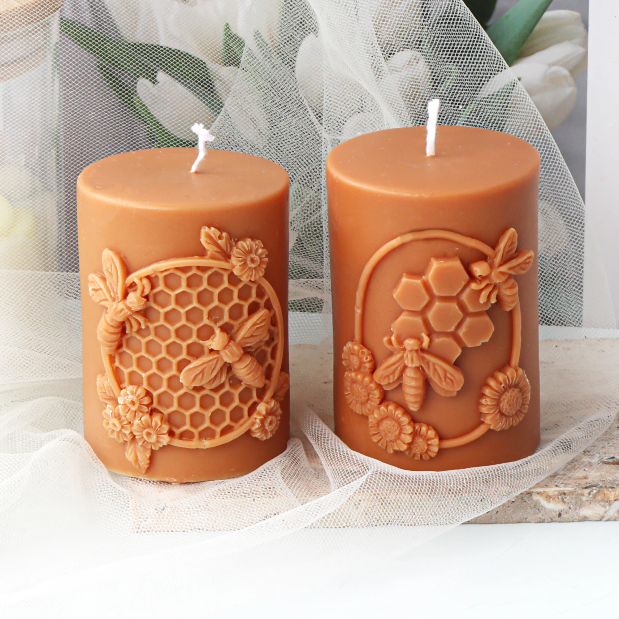 3D Relief Bee Cylindrical Candle Silicone Mold DIY Honeycomb Column Aromatherapy Candle Plaster Making Tool Handmade Gift Decor aromatherapy candle mold,silicone mold,silicone candle molds,silicone candle mold,cylindrical candle mold,candle mold