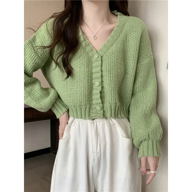 Women sweater cardigans V-neck button up casual knit sweet cardigan coat for woman 2024 Autumn Winter - 4