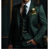 Green Luxury Men Suits Blazer 3 Piece Jacket Pants Vest Single Breasted Notched Lapel Office Male Casual Full Set Outfits 1