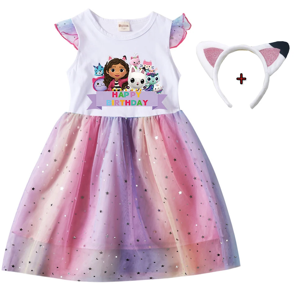 Kids Girls Dress Cartoon Children Sport Causal Dress La Casa De Mu&ntilde;ecas De Gaby Baby Girl Birthday Gift kids girls dress
