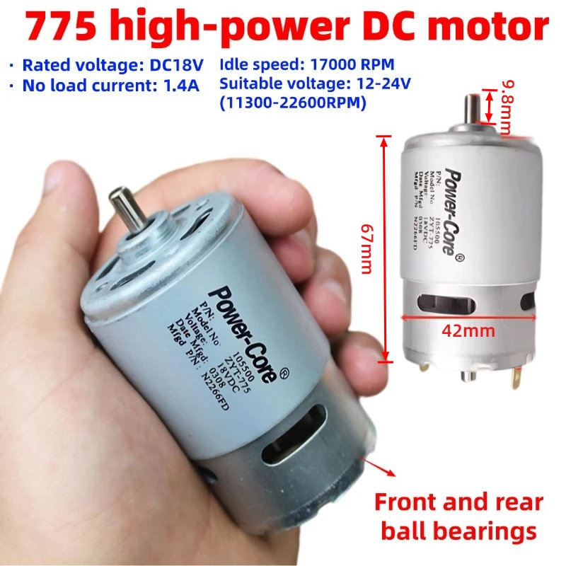 RS-775 Motor with Built-in Cooling Fan, 18V High Speed High Torque DC Motor, D Shaft for Power Tools & DIY Models