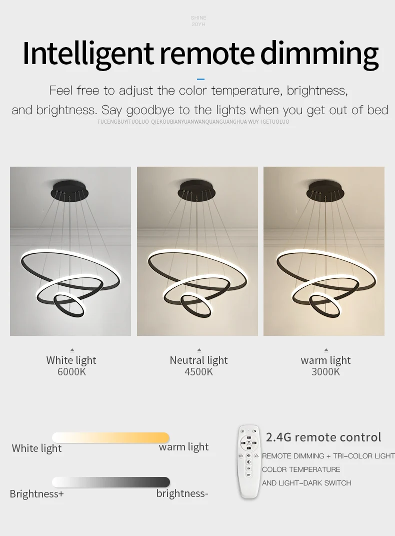 Description Picture 4 of itemModern Pendant Lamp Led Rings Circle Ceiling Hanging Chandelier Black Loft Living Dining Room Kitchen Indoor Lighting Fixture