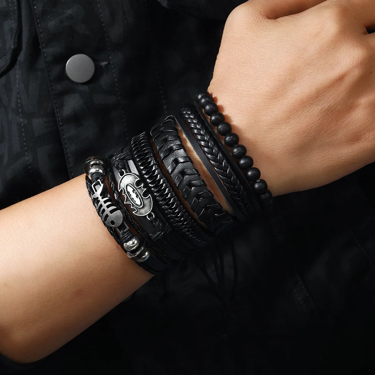 Trendy Vintage Leather Braided Bracelets For Men Punk Style Woven Retro Fish Bone Bat Leather Bracelets Gifts