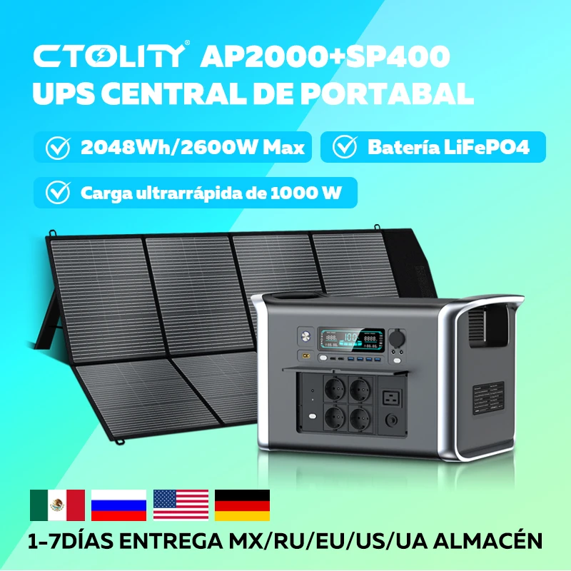 CTOLITY AP2000 2048Wh Generador Solar 2400W LFP Batería y Panel Solar ...
