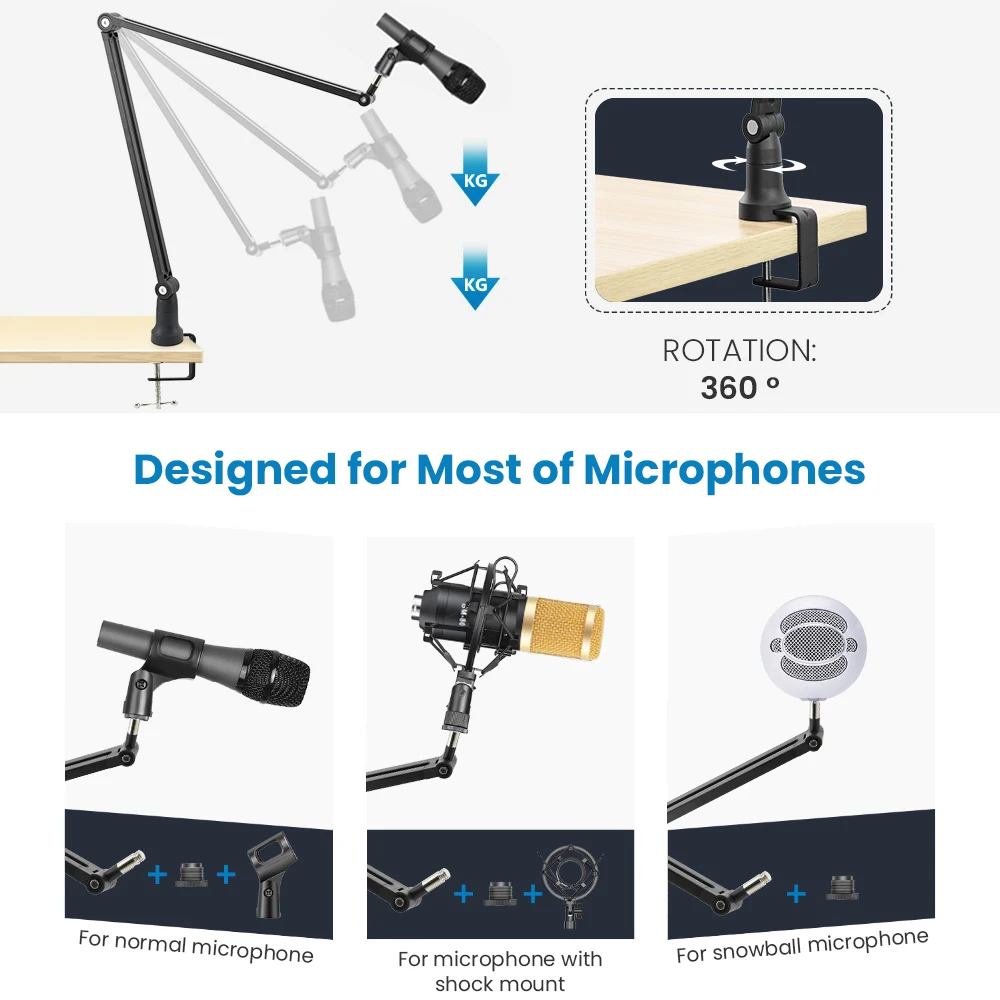 Microphone Stand For BM800 Holder Arm Studio Professional Stand For Microphone Clip Mounting Extendable Recording Mic