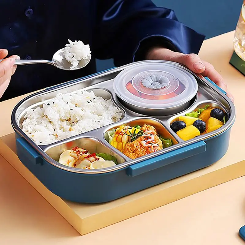 Huaai Hot Food Container Rectangular Insulation Box Stainless Steel Lunch Box Food Storage Container Children's Hot Food Insulation Box Blue, Boy's