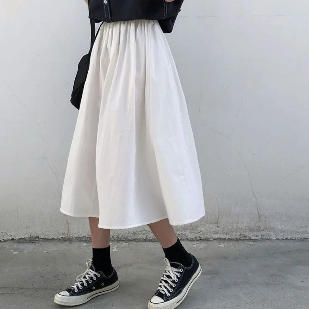 Simple High Waist Long Skirt Women Patchwork Chic High Waist Long Skirt Loose Solid Color A-line Half Dress Beach